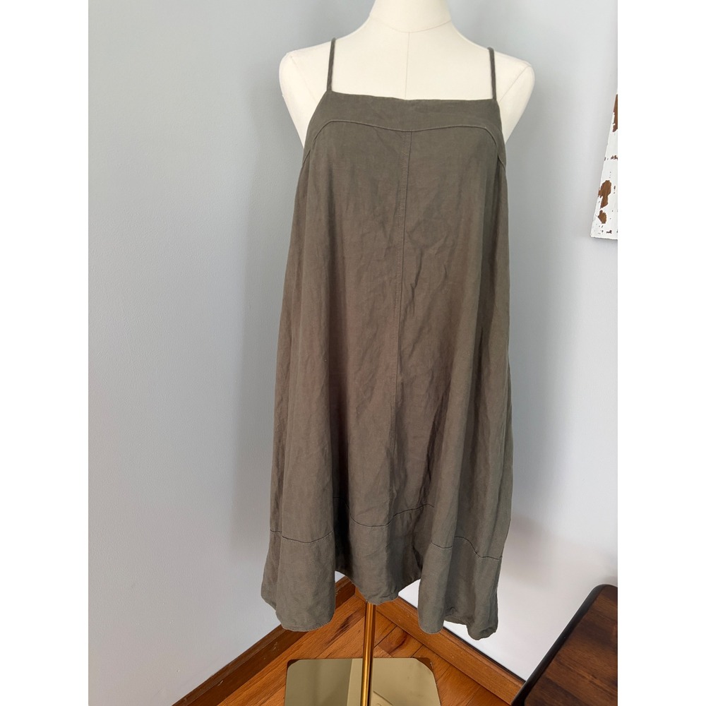 Melrose And Market Green Linen Dress Size Large Adjustable Straps Lagenlook